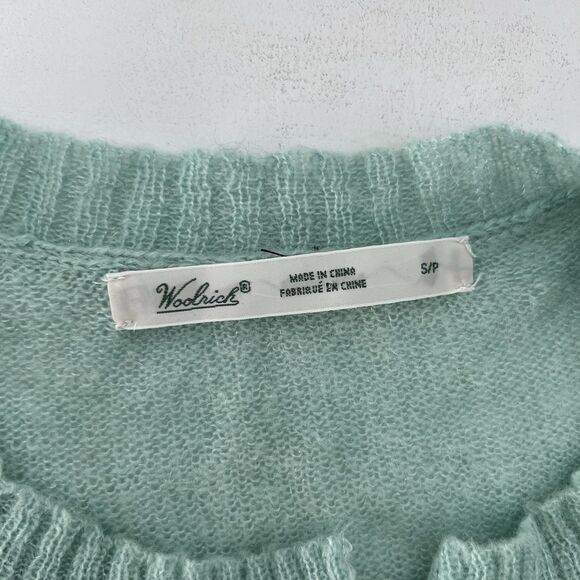 Woolrich Cardigan Sweater Womens Small Blue Owl Mohair Wool Knit Button Pockets - Picture 5 of 9